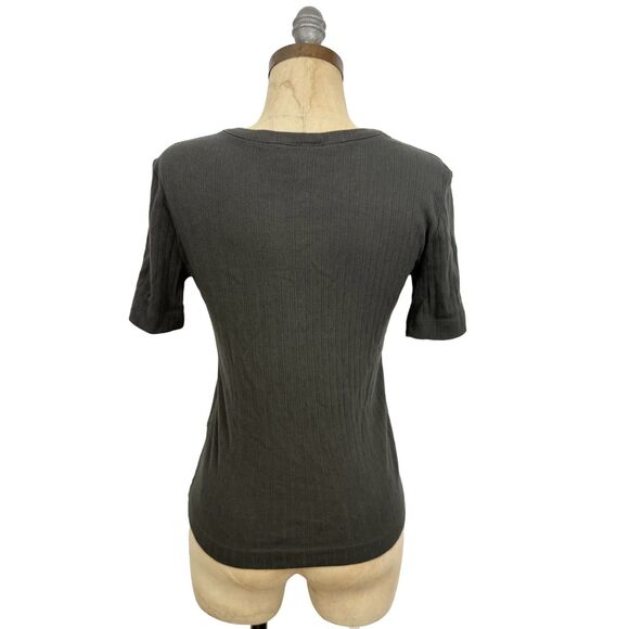 MADEWELL Pointelle Notch Neck Tee S Soft Charcoal Gray T-Shirt Top NWT B66 - Picture 2 of 6